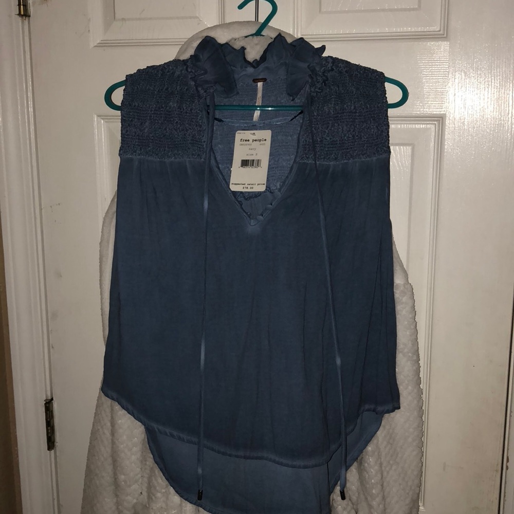 Blue ruffled free people boho top